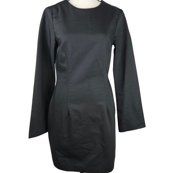 H&M Black Long Sleeve Mini Dress Women’s Size Small Cotton Blend Structured Fit - Picture 2 of 8